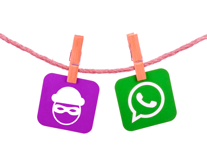stickers no varal com simbolo do whatsapp e outro de golpe