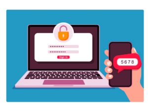 Uma mão segurando o celular e recebendo um código para fazer a verificação em duas etapas no seu notebook para proteger suas contas