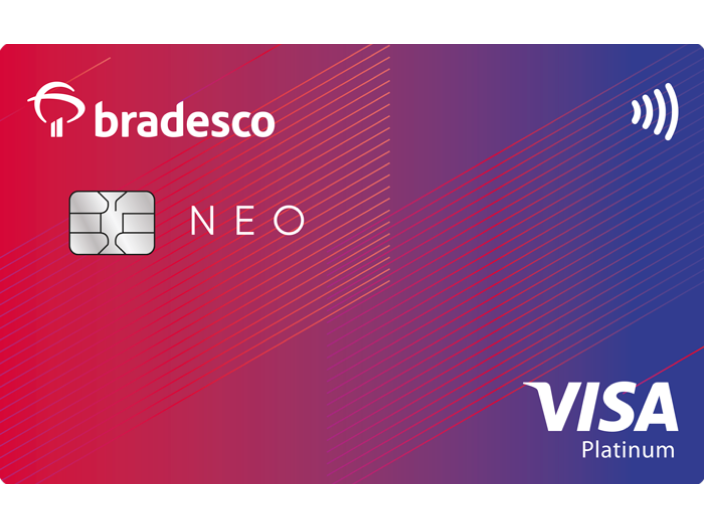 Foto do cartão de crédito do banco do bradesco neo visa com diversos benefícios