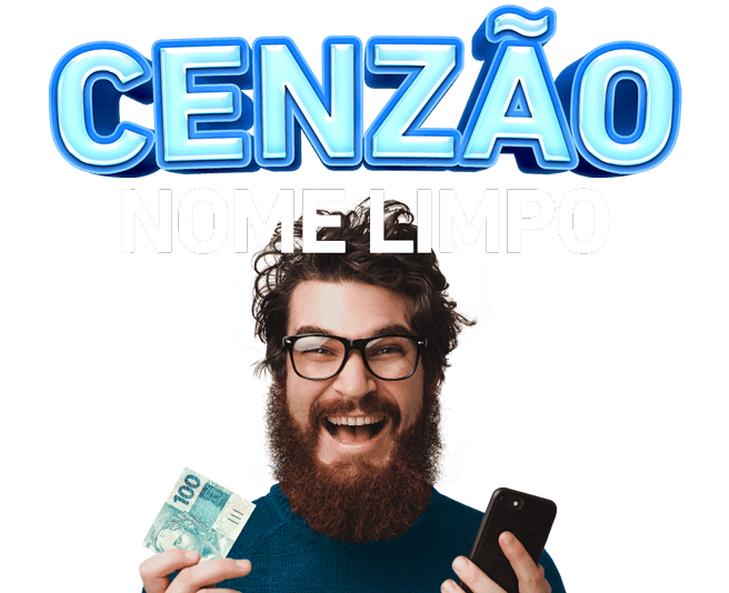 Rapaz segurando o celular em uma mão e cem reais na outra