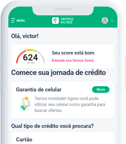 celular no app Serasa na tela de simulação de crédito de eCred.