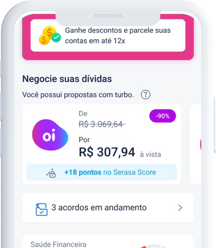 celular no app Serasa na tela de negociação de dívidas.